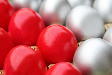 Silver and red Easter eggs