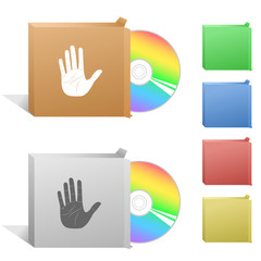 Stop hand. Box with compact disc.