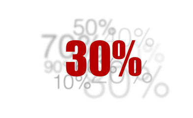 30% - pourcent rouge sur fond blanc et chiffres gris