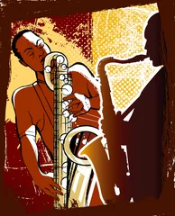 Abwaschbare Fototapete Musik Band Saxophonisten auf Grunge-Hintergrund