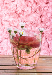 rosa e margherite con sfondo rosa