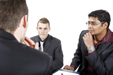 Portrait of businesspeople discussing