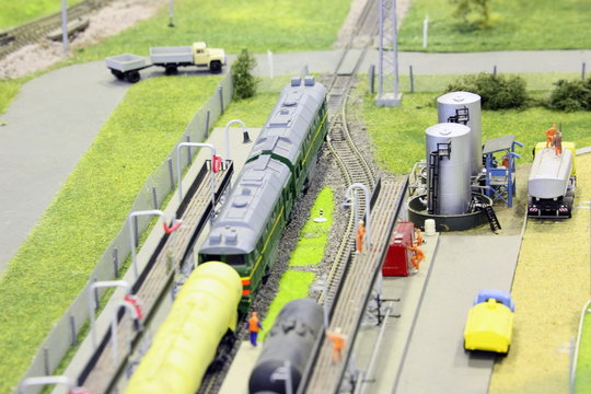 model of railroad station. railroad, trains and constructions