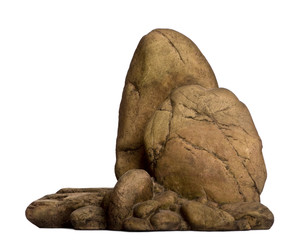 Fake stone for reptile in front of white background, studio shot