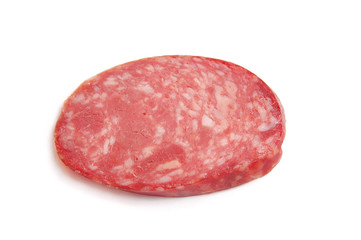 Piece of sausage on the white