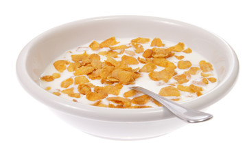Bowl with corn flakes and milk