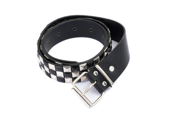 Black Leather Belt with Chrome Studs