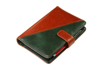 Closed leather office organizer on white