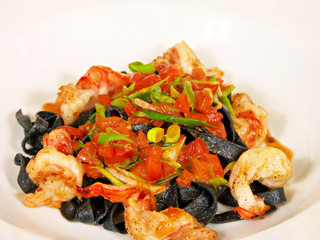 Shrimp with Black Sqid Ink Pasta