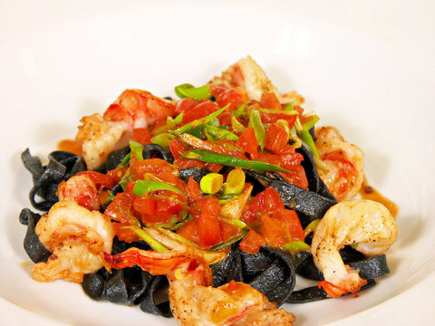 Shrimp with Black Sqid Ink Pasta