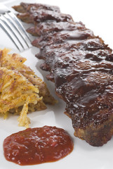 Ribs With Potato Cake And Spicy Sauce