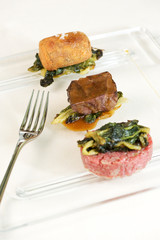 Tris of second dish with meat and vegetables