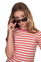 Naklejka premium Teenage girl wearing sunglasses isolated on white