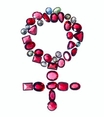 Female gender sign of colorful jewels.