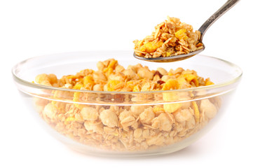 eating muesli isolated on white