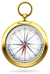 Realistic vector illustration of shiny golden compass.