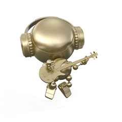 Naklejka premium robot jumps and plays guitar in headphones