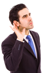 business men in listening pose, isolated on white background