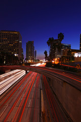 Fototapeta premium Timelapsed Traffic in Downtown Los Angeles at Night