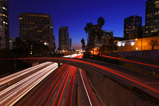 Los Angeles Freeway At Night