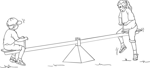 vector - Boy and girl  playing together on a swing