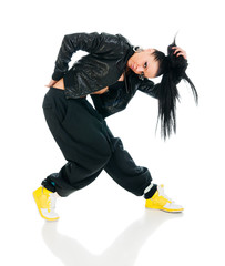 Active hip-hop dancer on white
