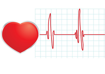 Vector illustration of red heart and heartbeat symbol