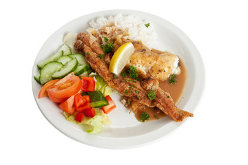 Plaice with rice and salad