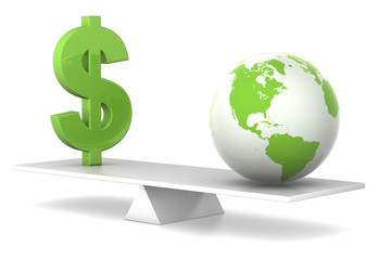 in balance - dollar and earth - green business concept