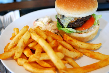 Fast food hamburger and french fries