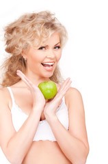 young beautiful woman with green apple