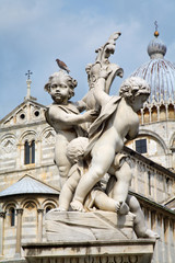 Pisa - statue of angles and cathedral
