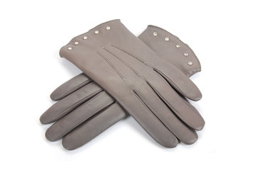 Grey female leather gloves