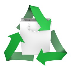A paper bag with recycle symbol - 3d image