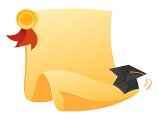 Graduation certificate and hat