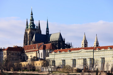 The winter Prague's gothic Castle above the River Vltava