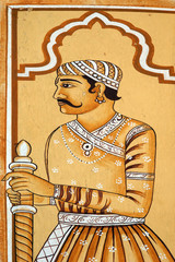 Indian historic warrior wall painting, Jaipur, India