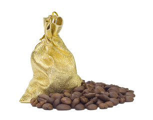 gold of bag and coffee