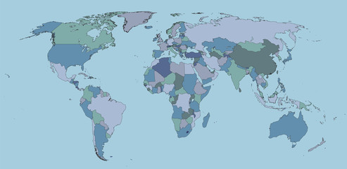 world map in cold colors