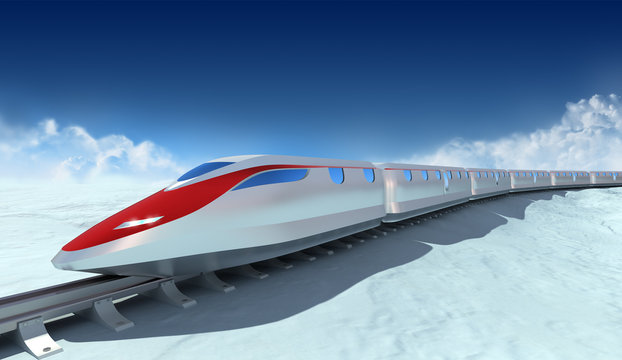 Train of the future with clouds on the background