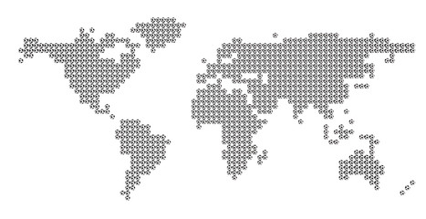 Fototapeta na wymiar World map with soccer balls