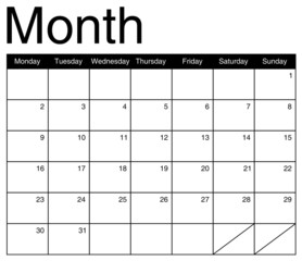 Basis for a monthly calendar in black and white, vector image