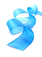Blue textile ribbon isolated on white