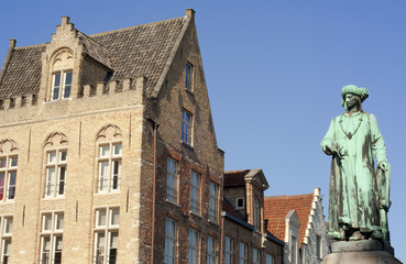 Statue of Flemish painter Jan van Eyck, Bruges, Europe