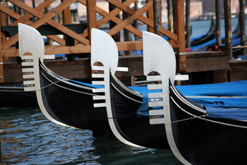 Gondolas moored, Venice - obrazy, fototapety, plakaty