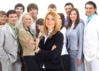 businesswoman and his team isolated over a white background..