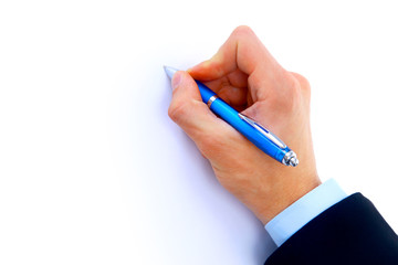 Close up of human hand with pen.