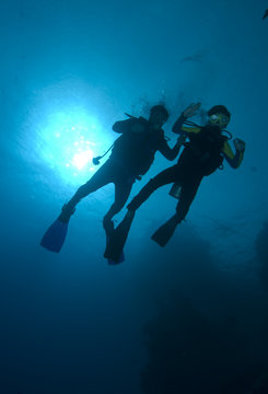 Silhouette of Divers