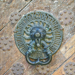 Old bronze lion head as knocker