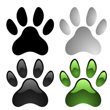 Paw prints vector set isolated on white background.